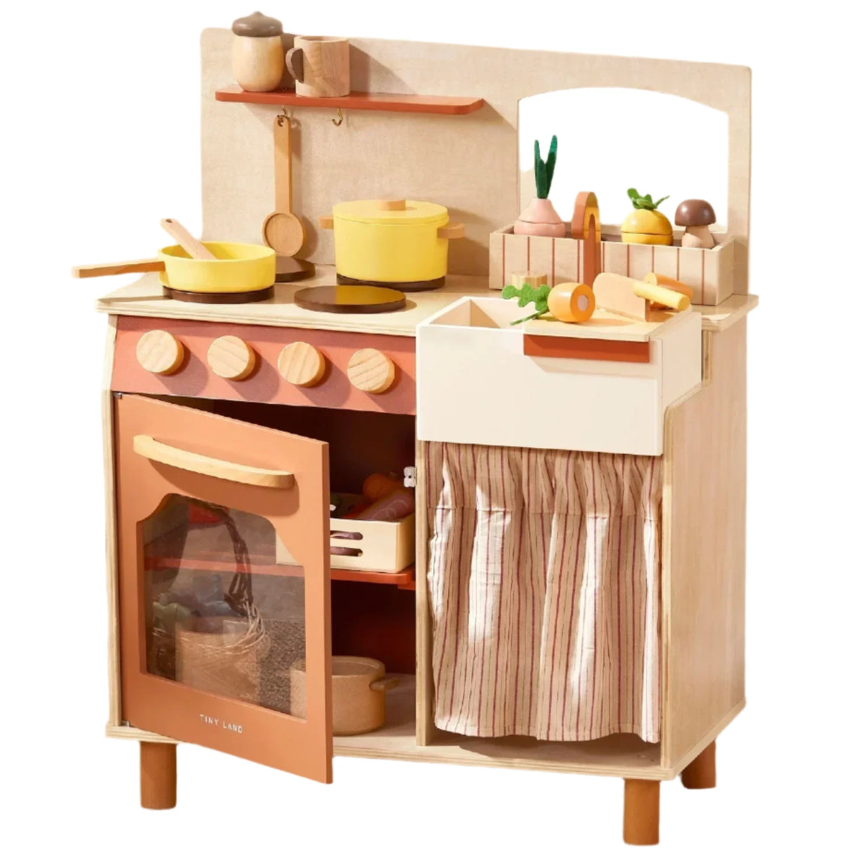 Tiny Land® Modern & Versatile Wooden Kids Play Kitchen - HoneyBug 