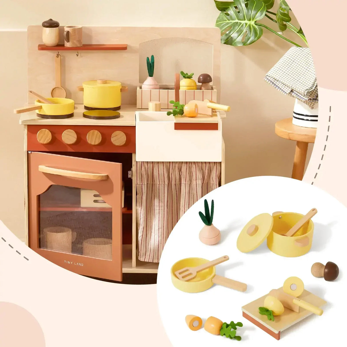 Tiny Land® Modern & Versatile Wooden Kids Play Kitchen - HoneyBug 