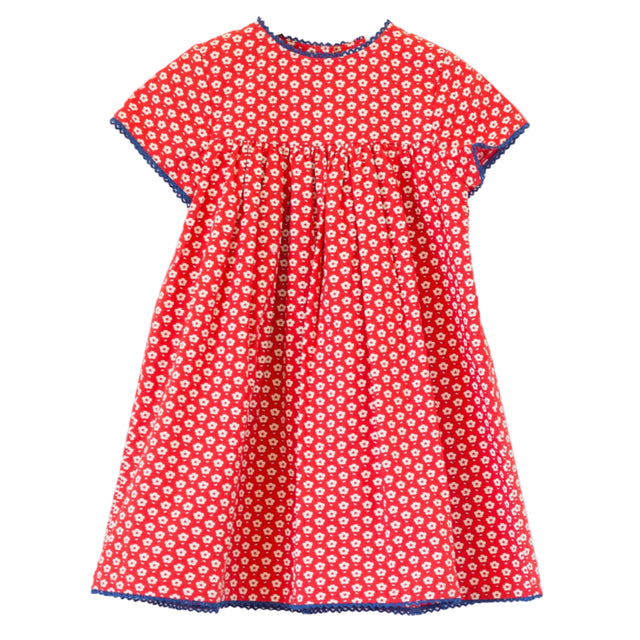 Toddler Amy Dress with Lace Trim | Flowers in Brilliant Red - HoneyBug 