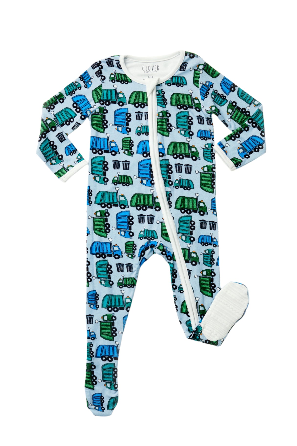 Soft & Stretchy Zipper Footie - Garbage Trucks - HoneyBug 