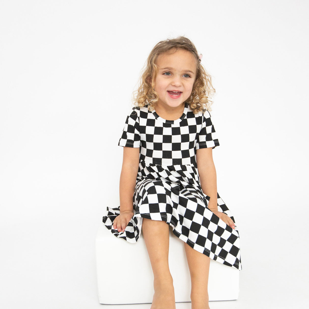 Twirly S/S Dress - Checkerboard - HoneyBug 