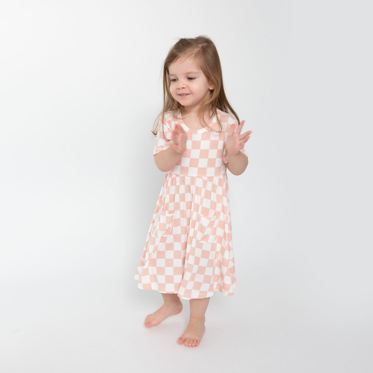 Twirly S/S Dress - Checkerboard Pink - HoneyBug 