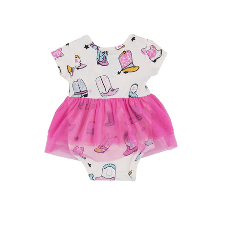 Twirly S/S Tutu Bodysuit Dress - Boots Pink - HoneyBug 