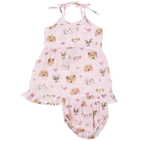 Twirly Tank Dress & Diaper Cover - Pretty Puppy Faces - HoneyBug 