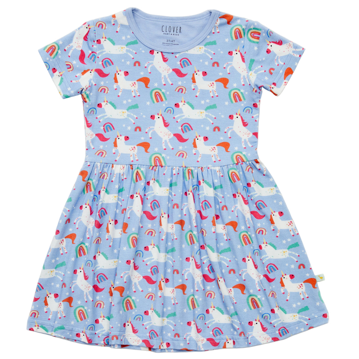 Stretchy Short Sleeve Twirl Dress - Unicorns - HoneyBug 