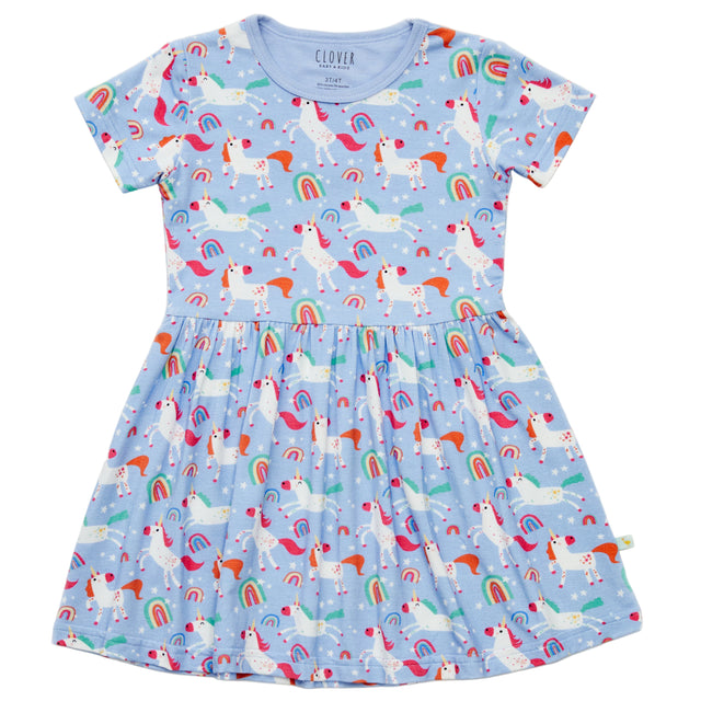 Stretchy Short Sleeve Twirl Dress - Unicorns - HoneyBug 