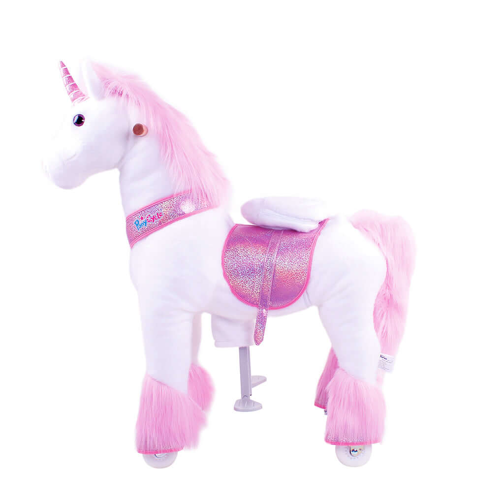 Model U Ride-On Plush Unicorn Age 4-8 Pink - HoneyBug 