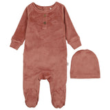 Velour Henley Footie- Dusty Rose