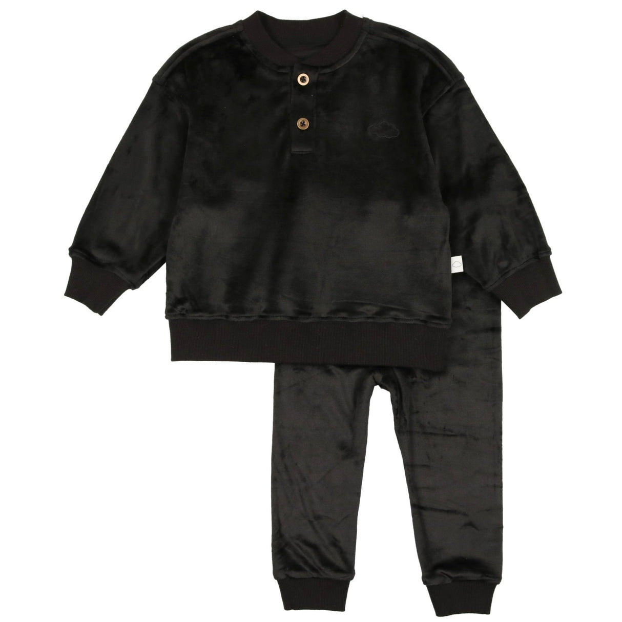 Velour Henley Set- Black