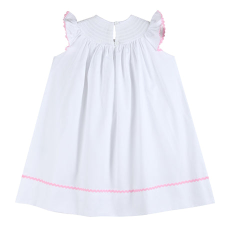 White and Pink Bows Smocked Bishop Dress