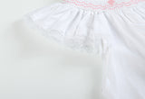 White and Pink Crosses Smocked Bishop Dress