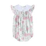 White and Pink Floral Smocked Flutter Romper