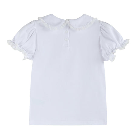 White Lace Collared Girls Short Bubble Sleeve Top