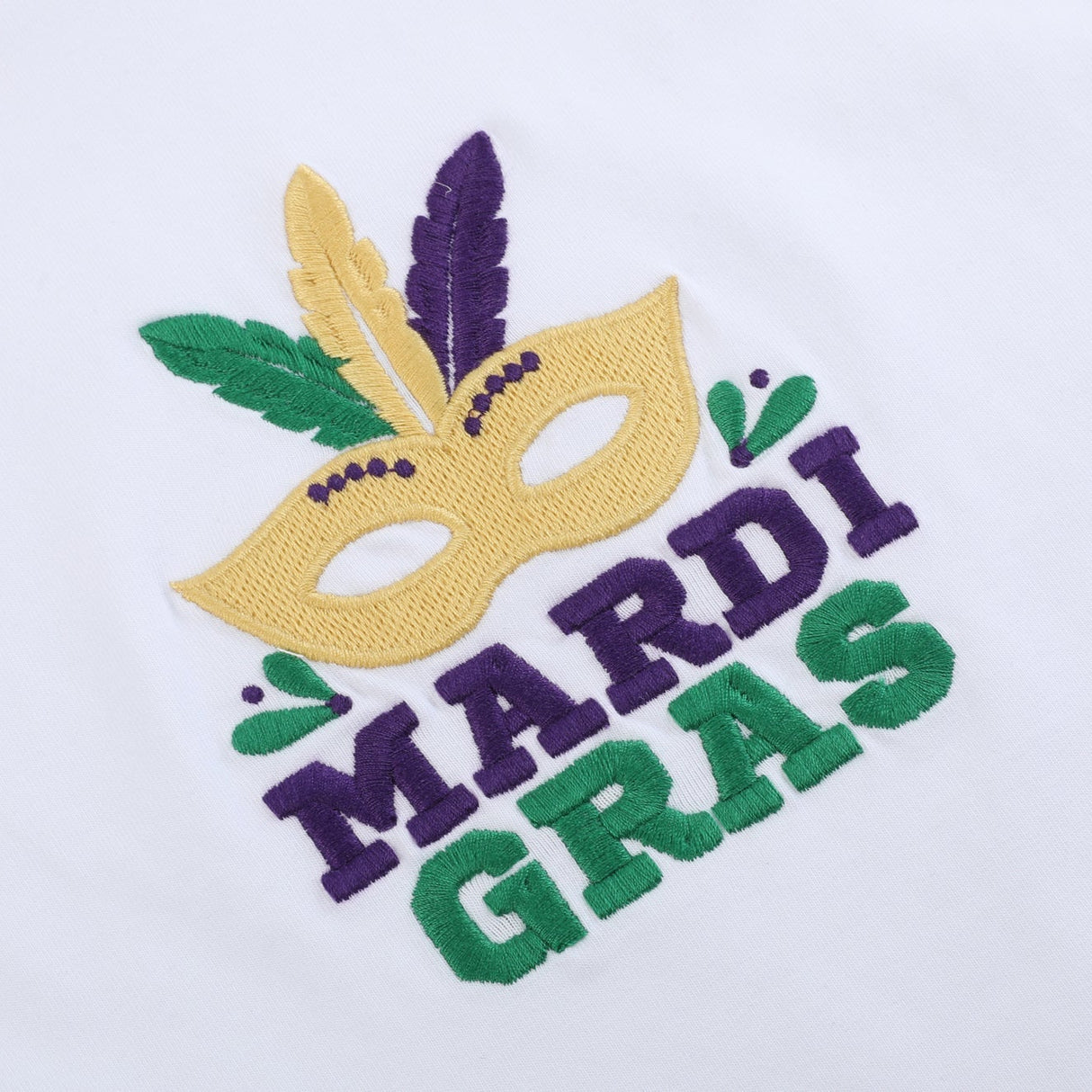 White Mardi Gras Applique Ruffle Shirt