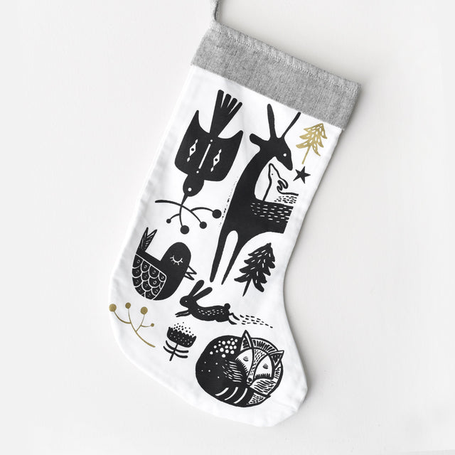 Winter Animals Stocking - Black on White - HoneyBug 