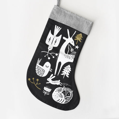 Winter Animals Stocking - White on Black - HoneyBug 