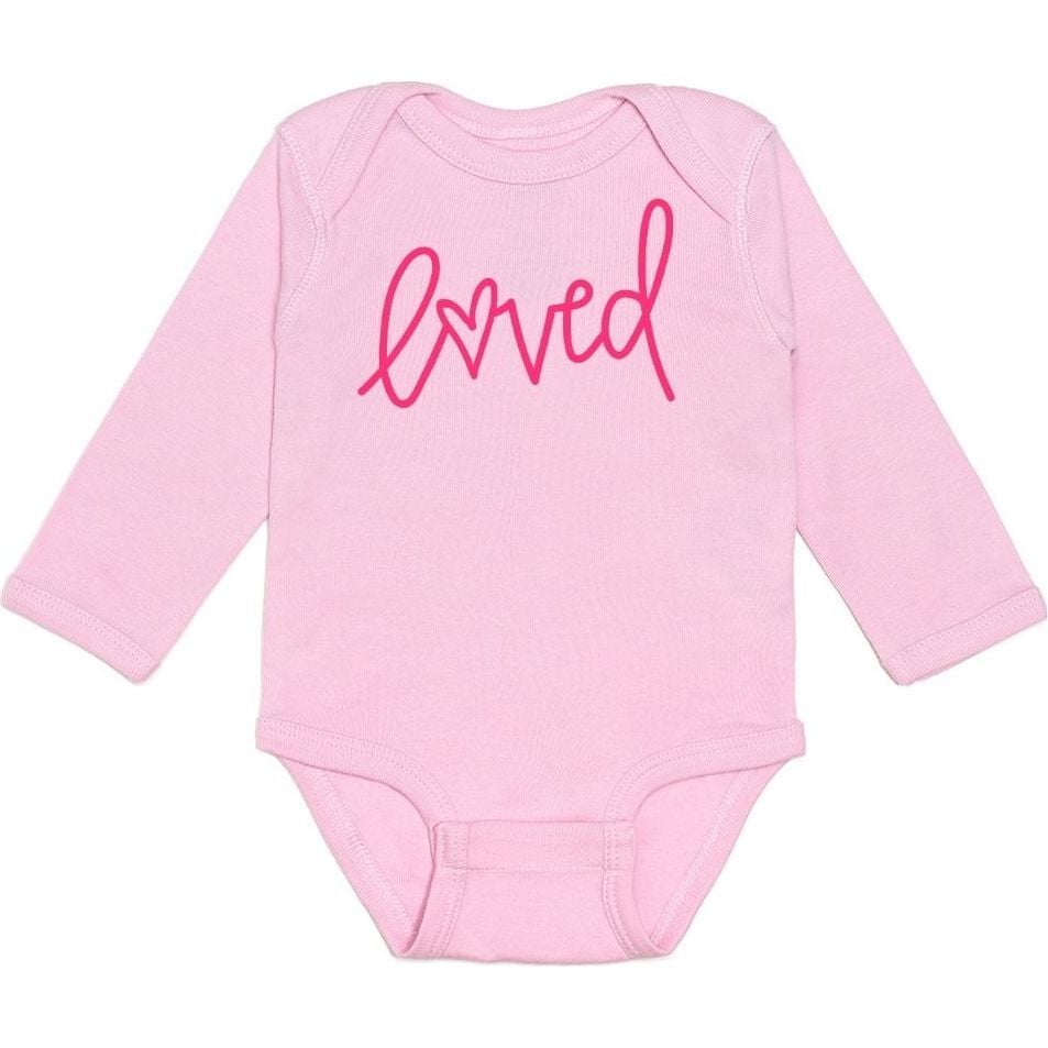 Loved Valentine's Day Long Sleeve Bodysuit - Pink