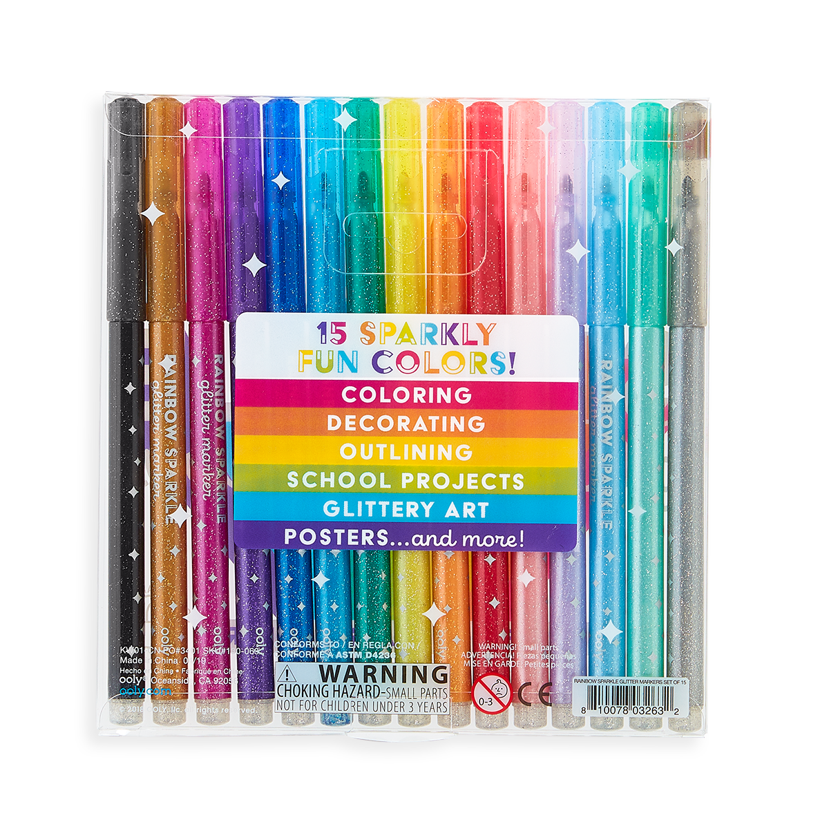 Rainbow Sparkle Glitter Markers - Set of 15 by OOLY - HoneyBug 