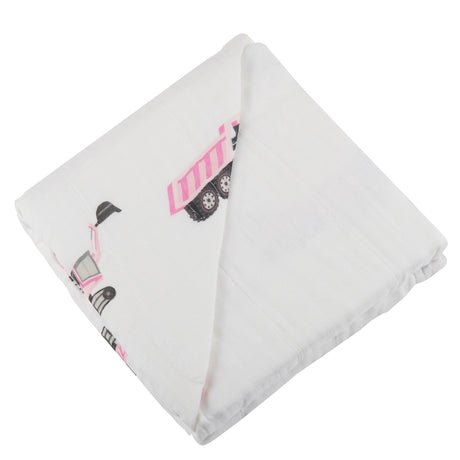 Pink Digger and White Bamboo Muslin Newcastle Blanket - HoneyBug 