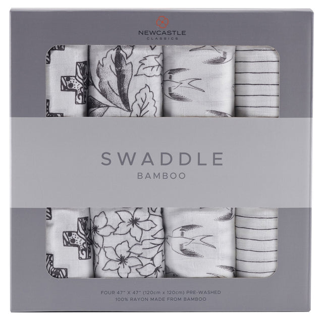 Monochrome Bamboo Muslin Swaddle 4PK - HoneyBug 