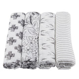 Monochrome Bamboo Muslin Swaddle 4PK - HoneyBug 