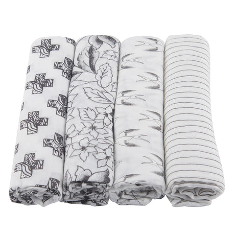 Monochrome Bamboo Muslin Swaddle 4PK - HoneyBug 