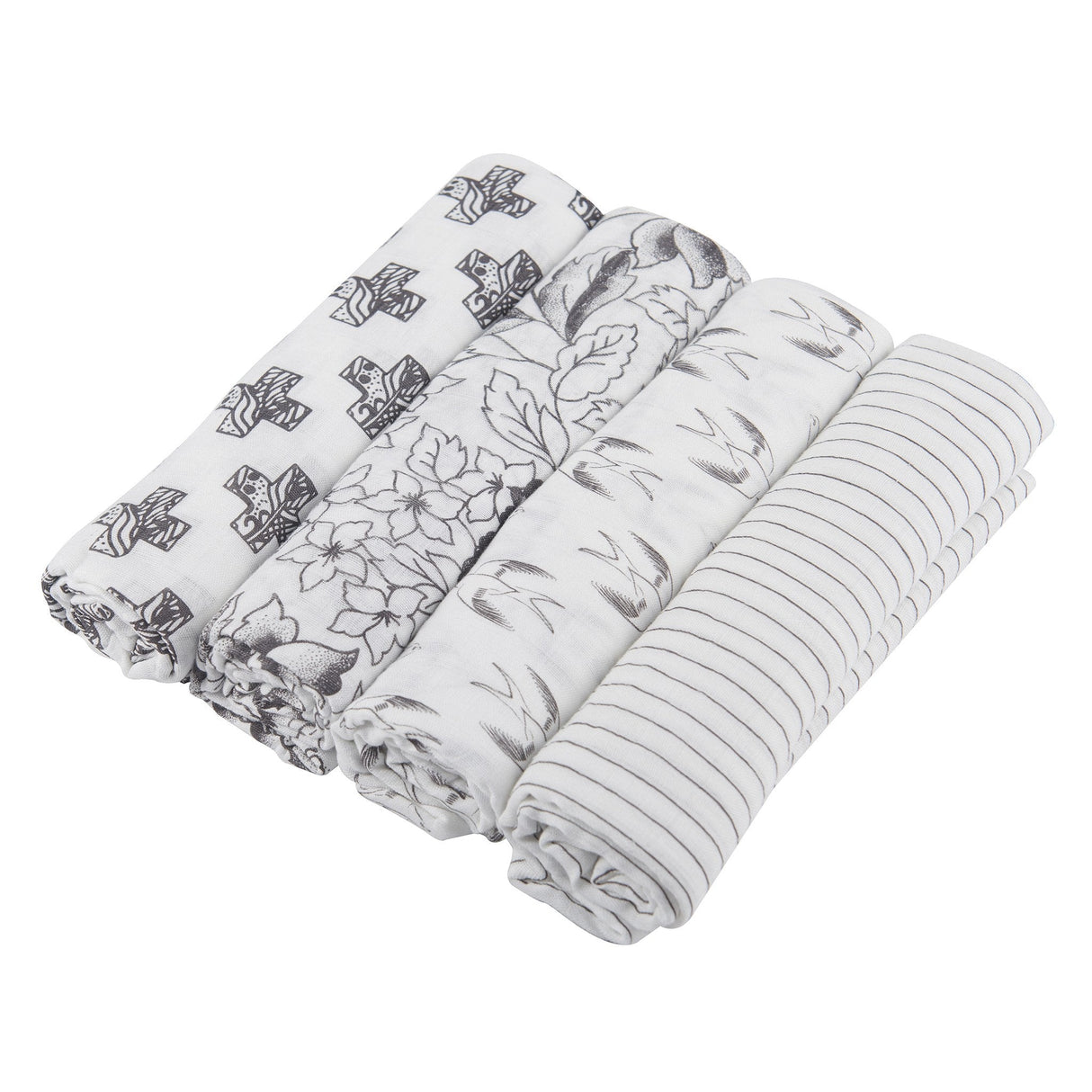 Monochrome Bamboo Muslin Swaddle 4PK - HoneyBug 