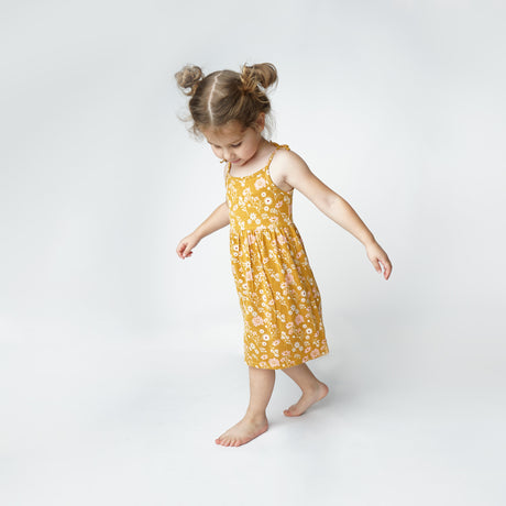 Mustard Floral Bamboo Girls Dress Sundress - HoneyBug 