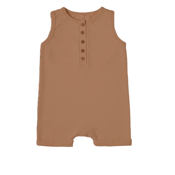 Toasted Nut Shorty Baby Henley Romper - HoneyBug 