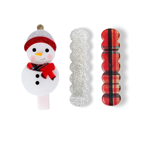 Snowman + Wave Ped + Plaid Alligator Clip - HoneyBug 