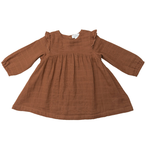 Muslin Ruffle Dress - Caramel Cafe - HoneyBug 