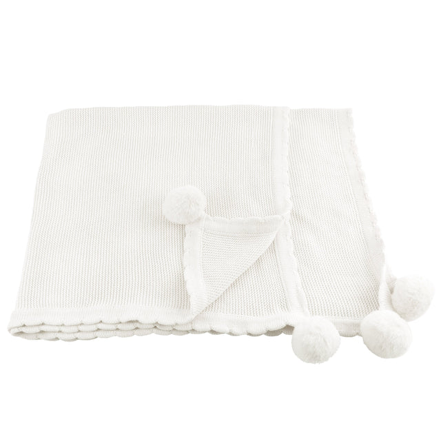 Pom Pom Blanket  - White - HoneyBug 