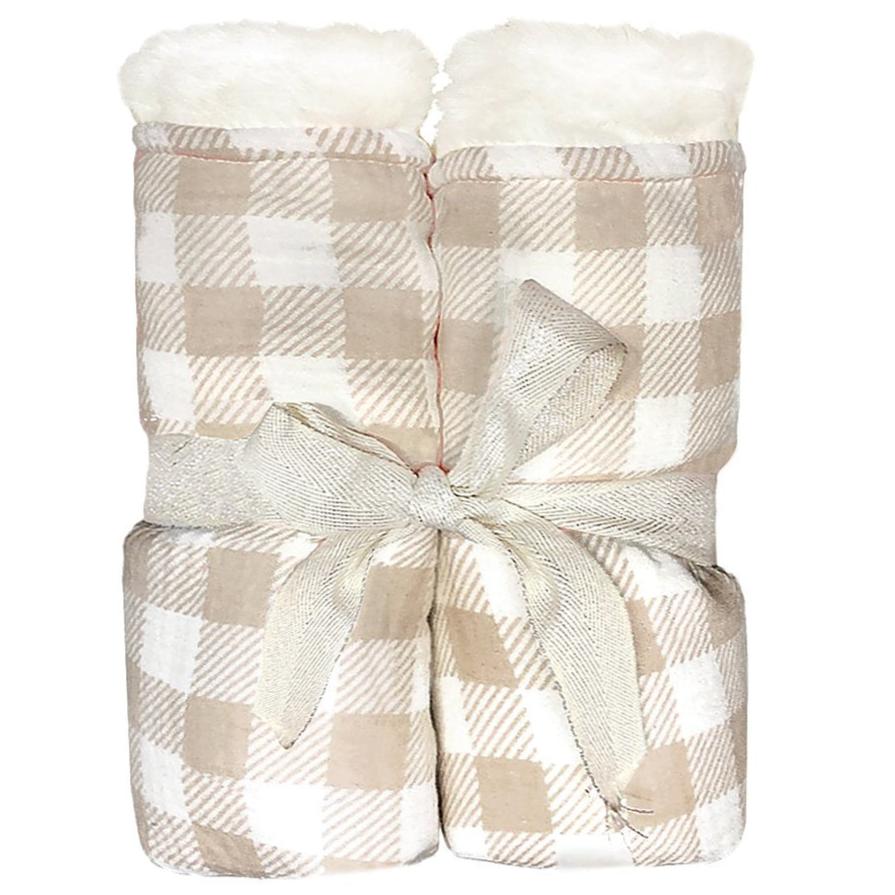 Plush Taupe Gingham Blanket - HoneyBug 