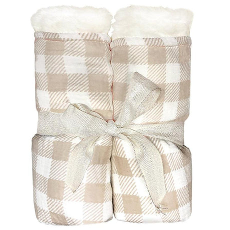 Plush Taupe Gingham Blanket - HoneyBug 