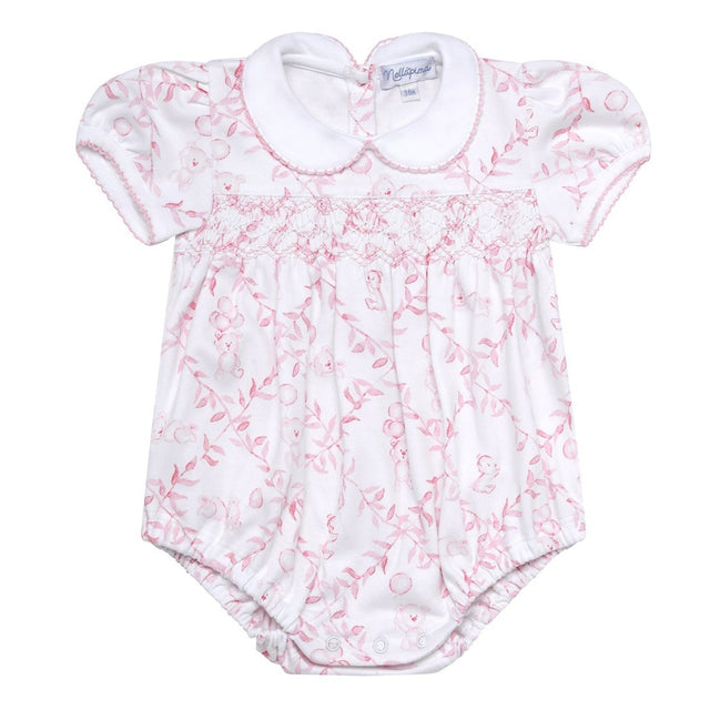 Pink Bears Trellace Smocked Bubble - HoneyBug 