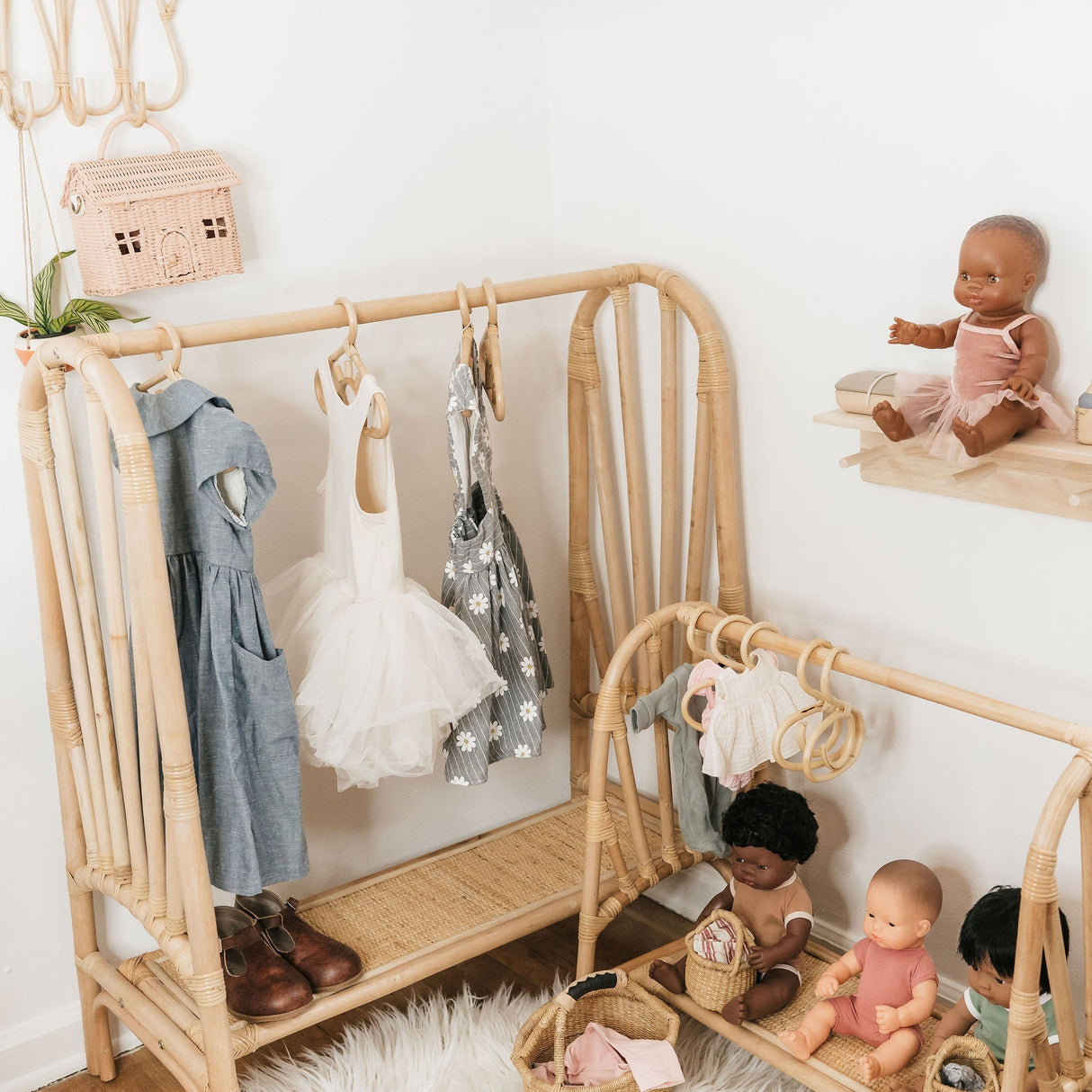 Kiara Mini Rattan Clothing Rack - HoneyBug 