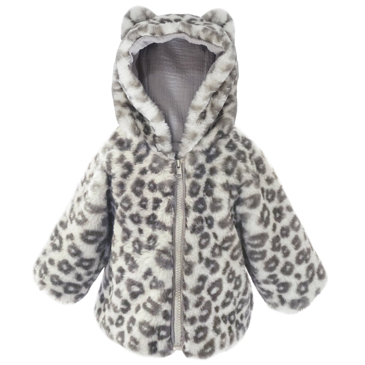 Leopard Faux Fur Hooded Baby Coat 6-12M - HoneyBug 