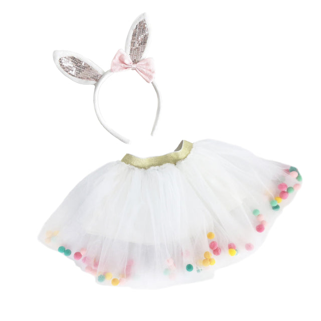 Pom Pom Tutu And Bunny Headband Set - HoneyBug 