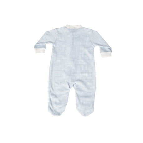 Blue  Gingham Zipper Footie - HoneyBug 