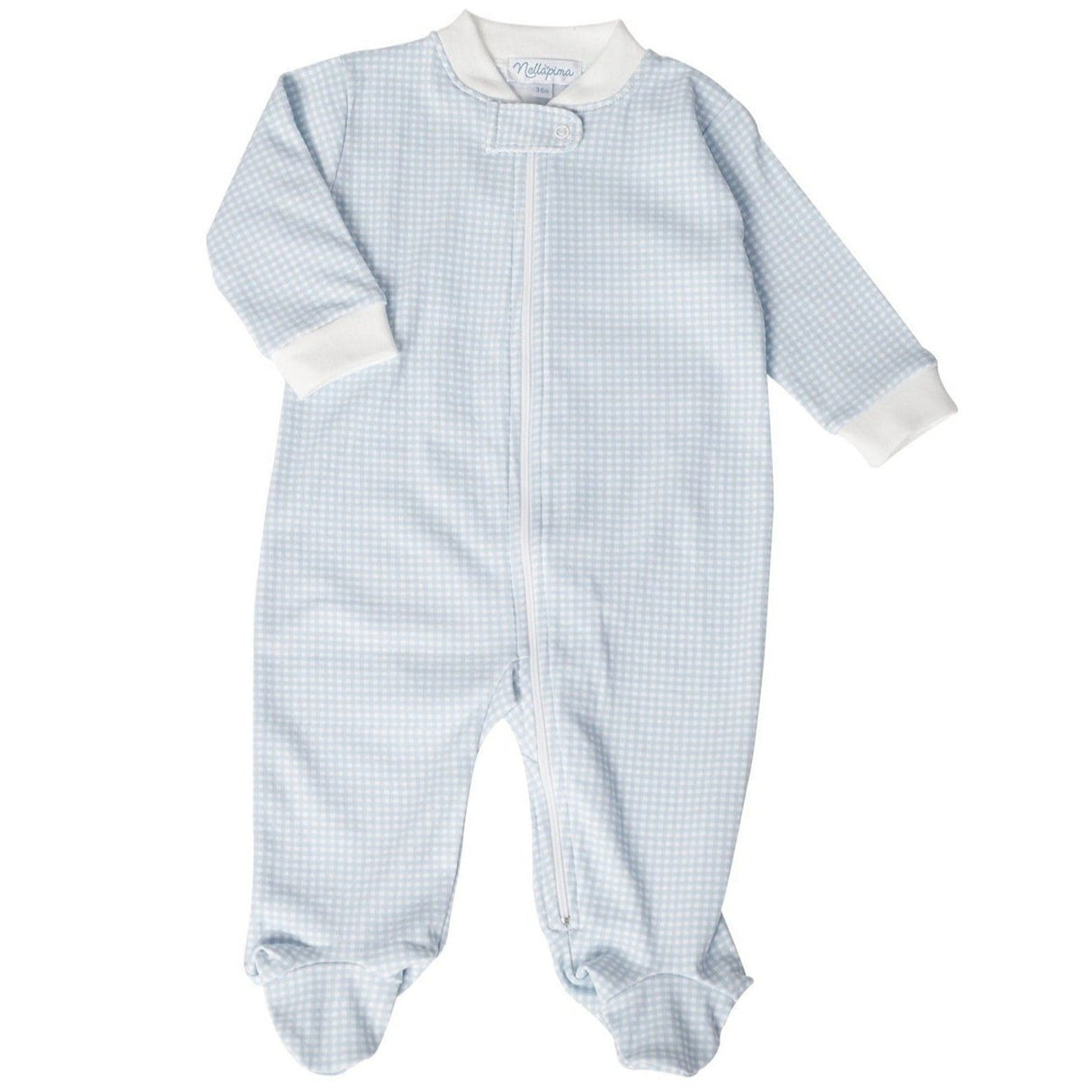 Blue  Gingham Zipper Footie - HoneyBug 