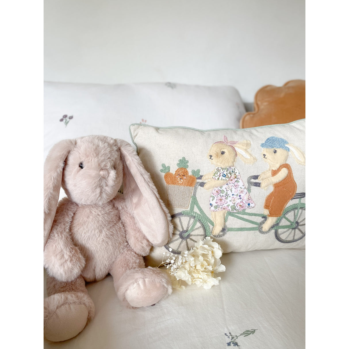 Bunny Bike Ride Lumbar Pillow - HoneyBug 