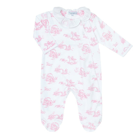 Pink Toile Crossover Footie - HoneyBug 