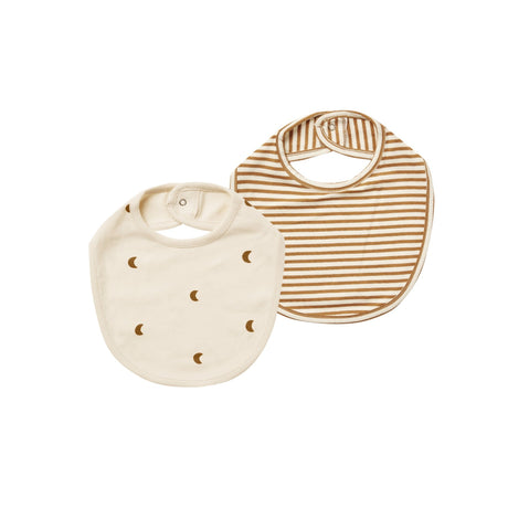 Jersey Snap Bibs Set | Moons + Walnut Stripe - HoneyBug 