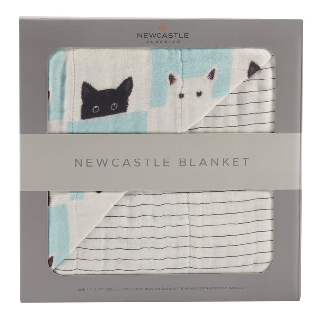 Peek-A-Boo Cats and Pencil Stripe Bamboo Muslin Newcastle Blanket - HoneyBug 