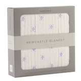 Lavender Flower and White Bamboo Muslin Newcastle Blanket - HoneyBug 