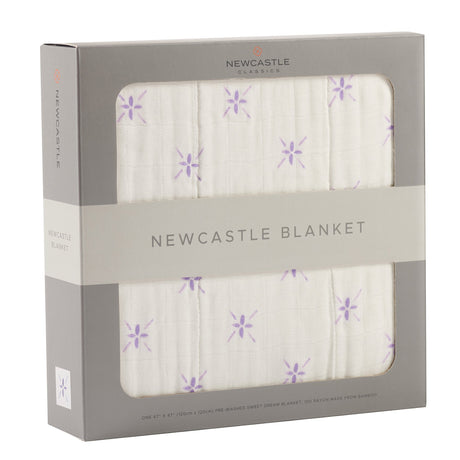 Lavender Flower and White Bamboo Muslin Newcastle Blanket - HoneyBug 