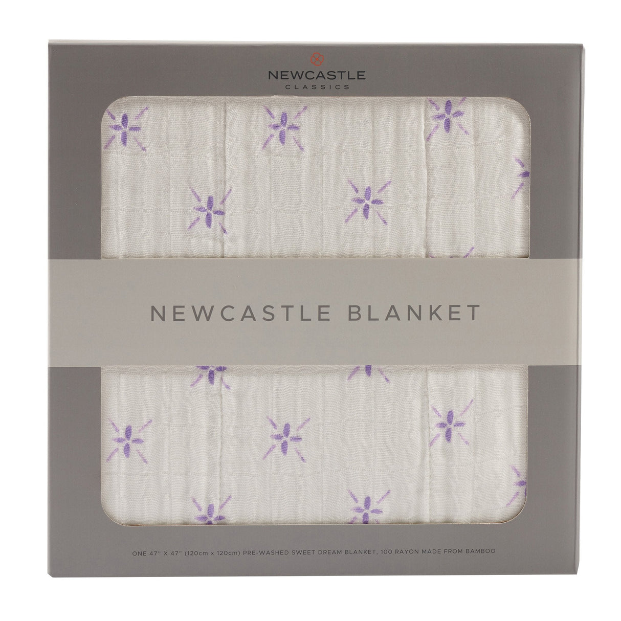 Lavender Flower and White Bamboo Muslin Newcastle Blanket - HoneyBug 