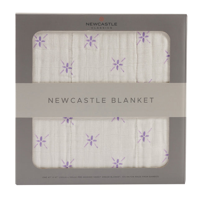 Lavender Flower and White Bamboo Muslin Newcastle Blanket - HoneyBug 