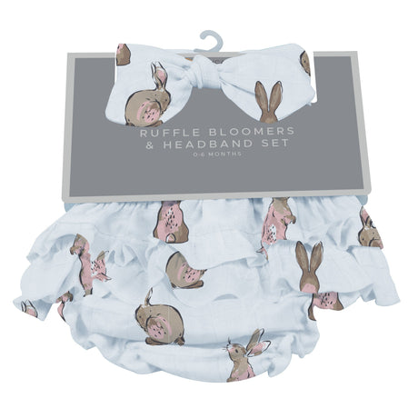 Powder Pink Bunnies Ruffle Bloomers and Headband Set - HoneyBug 