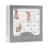Powder Pink Bunnies and Periwinkle Diamond Polka Dot Bamboo Newcastle Blanket - HoneyBug 